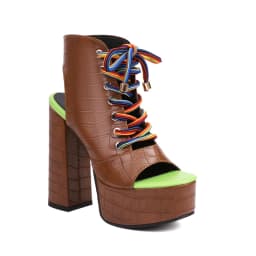 High Waterproof Platform Plaid Hollow-Out Peep Toe Sandals Cross Lace-Up Super High Thick Heel Bamboo Knot Sexy Party Sandals