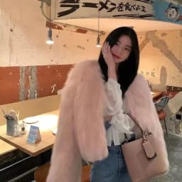 Korean Style Short Fur Jacket Women's Slimming Fashionable Warmth V-Neck Thickened Synthetic Leather Coat for Autumn Winter