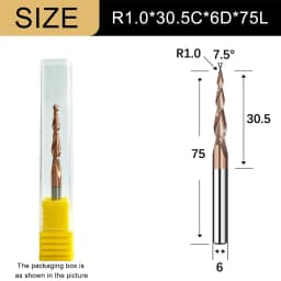Carbide Spiral Tapered Ball Nose End Mill 6mm Shank 2 Flutes Router Bit Woodworking CNC 2D 3D Carving Bits Wood Milling Cutter