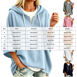 Women Waffle Knit Hoodie Half Zip Drawstring 3/4 Batwing Sleeve With Side Pockets Loose Oversized Pullover Solid Autumn Hoodies