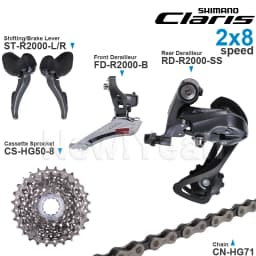 SHIMANO CLARIS R2000 2x8 Speed Groupset ST-R2000 FD-R2000 RD-R2000 and CS-HG50-8 Cassette CN-HG71 Chains Original