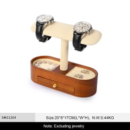 WoodTen Solid Wood Watch Display Stand with Drawers Double Layered Watch Necklace Bracelet Organizer Rack Jewelry Bracelet Stand