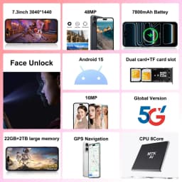 K-Touch M17 Pro Max Mobile Phones 7.3 Inch Smartphone 5G Dual SIM Android 15 Cell Phone 16+48MP Camera 7800mAh Face Unlocked Wifi GPS Global Version Cellphones