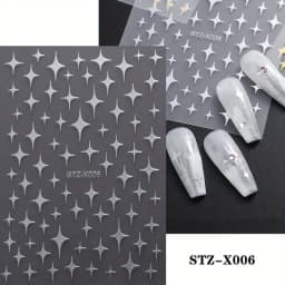 1/4 PCS 3D Metal Silver Golden Starburst Nails Stickers Manicure French Nail Art Decoration Decal Y2K Nail Art Tips Nail Charm
