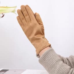 Winter Female Single Layer Warm Cashmere Full Finger Button Cycling Mittens Women Suede Leather Touch Screen Driving Gloves J23