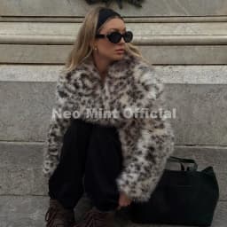 Neo Mint Vintage Classic Leopard Big Fur Collar Jacket Women Winter Brand Fashion Furry Faux Fox Fur Coats Chic Girls Streetwear