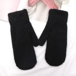 Women Winter Keep Warm Plus Cashmere Solid Color Woolen Elasticity Soft Full Fingers Mittens Girls Black Fur Knitted Cute Gloves