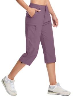 TACVASEN Quick Dry Knee Length Nylon Capris Womens Summer Hiking Casual Cargo Short Pant Lightweight Waterproof Shorts 5 Pockets