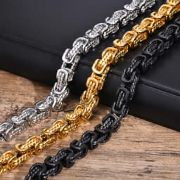 Vnox Stainless Steel Byzantine Bracelet for Men, 8mm Wide Vintage Style Bold Square Links Chain Wristband, Father's Day Gift