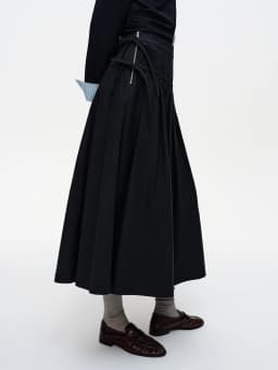 DUSHU 2025 Spring New High Waist 3D Pleated Skirt with Side Tie Layered Ruffle Midi Skirt Fashion Casual Bodycon Pencil Skirt