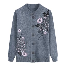 New Print Middle-Aged Mother's Spring Autumn Long-Sleeve Sweater Women Knitted Bottoming Shirt Wool Winter Grandma Cardigan