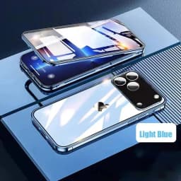 OUIO 360 ° Full Protection Metal Magnetic Double-Sided Glass Snap Lock Phone Case For IPhone 17 Pro Max 17 Air Pro Bumper Cover