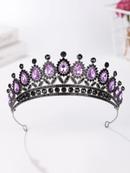 Retro Palace-Style Blue Diamond Crown Headband with Black Base, European and American Luxury Party Hair Accessory, Sparkling Headpiece for Evening Events