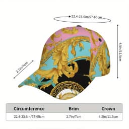 1pc Baroque Fantasy Print Baseball Cap - Adjustable Snapback Hat with Vibrant Full-Body Design, Black & Golden Accents, Perfect