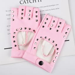 Women Punk Fingerless Dance Gloves with Studs Black PU Leather Rivets Cosplay Performance Dance Gloves Sexy Cool Riding Gloves