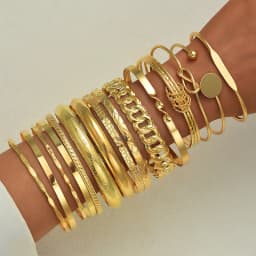 Vintage Elegant Multi-Piece Stacking Bracelets Set Fashion Minimalist Delicate Floral Geometric Smooth Bangle Holiday Jewelry