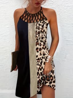 2026 New Spring and Summer National Wind Positioning Printing Mesh Belt Sleeveless Casual Dress