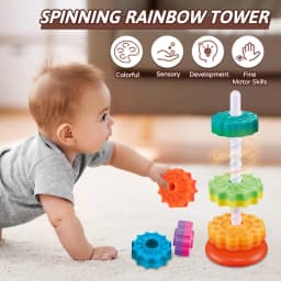 Toddler Rotating Rainbow Tower Spinning Stacking Pyramid Tower Cup Montessori Educational Puzzle Sensory Baby Kid Toy Gift