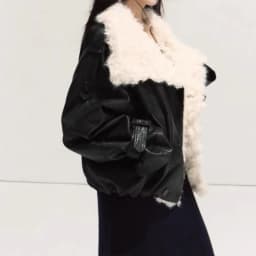 Women Faux Leather Labm Fur Lined Coats Solid Jacket Turn Down Collar Long Sleeves Single Breasted Loose Streetwear 2026 Autumn