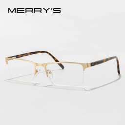 MERRYS DESIGN Titanium Alloy Glasses Frame For Men Women Square Half Frame Acetate Legs Myopia Prescription Eyeglasses S2612