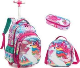 Bunnyfly Boys Rolling Backpack with Lunch Bag And Pencil Case - Wheeled Travel Trolley School Bag Stylish And Functional for Tra