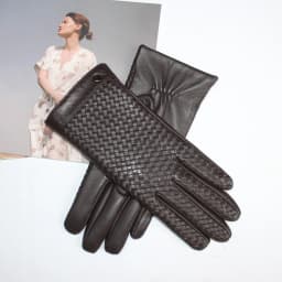 New Women's High end Sheepskin Gloves Touch screen Fashion Sheepskin Woven Warm Wool Knitted Lining Leather Driving Gloves