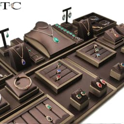 Brown Pu Leather Jewelry Display Stand Ring Earrings Necklace Pendant Bracelet Storage Display Stand
