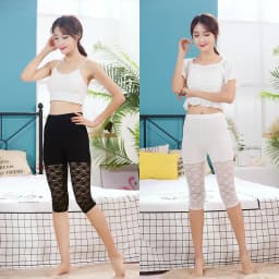 High Waist Safety Pants Women's plus Size Elastic Lace Mesh Bottoming Trousers Seven-Quarter Length Spring Fashion plus Size