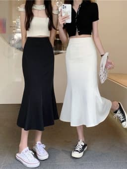 plus Size Ice Silk Fish Tail Skirt Suit Women's Summer Vacation Beachside Half Body Skirt Vintage Style for Ages 25-35