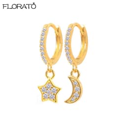 925 Sterling Silver Needle New Star/Moon Small Hoop Earrings for Women Exquisite Crystal Pendant Earrings Fashion Jewelry Gift