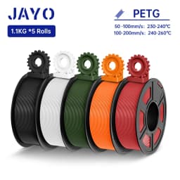 JAYO 5Rolls PETG Filament 1.75MM 1.1KG/Roll 3D Printer Filament PETG High Toughness for FDM 3D Printing Material