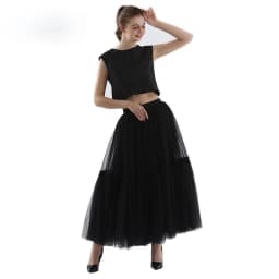 Women Multilayer Ruffles Mesh Skirts Pleated Elegant Lady High Waist Fluffy Maxi Skirt Solid Color Female Party Long Skirts