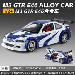 1:24 M3 GTR E46 Racing Alloy Metal Diecast Model Car Sound and Light Pull Back Collectibles Hobby Birthday