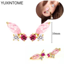 925 Sterling Silver Needle Pink Crystal Heart Hoop Earrings for Women Fashion Geometric Pendant Earrings Luxury Jewelry Gifts
