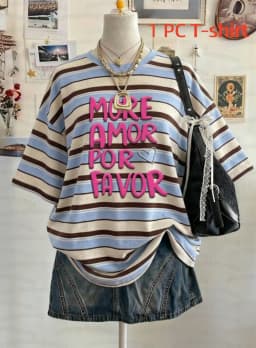 Summer Y2K Striped Print Casual Oversized Round Neck Drop Shoulder Women Short Sleeve T-shirt Street Casual Sports Top