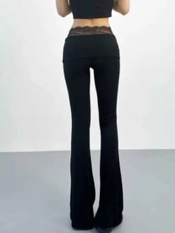 Sweet Cool Style Lace Patchwork Micro Flared Pants Women's 2026 Summer New Style Rolled Edge High Waist Slim Long Pants 0XPD