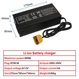 60V Fast Charger 67.2V/5A for 16s 60V Lithium Battery Charger GX16/IEC Connector Strong Heat