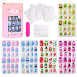 120pcs/box Pink Cartoon Children Press On Nails Candy Color Unicorn Cat Bunny Kids Full Cover False Nail Girls Party Nail Decora