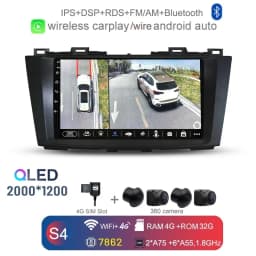 2000*1200 360 Carplay Auto Android 13.0 8G+128G Car DVD Player GPS map WIFI Bluetooth 5.0 RDS Radio For Mazda 5 2010 - 2014 2015