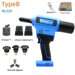 Electric Rivet Gun Rocol RL-520 Lithium Battery Automatic Rivet Gun Core Pulling Riveting Tool Stainless Steel Brushed Rivets