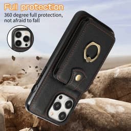 For iPhone 18/17e/16/15/14 Pro Max Plus Case Wallet with Card Holder, 360°Rotation Finger Ring Holder Kickstand, RFID Blocking