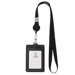 PU Leather Slim Minimalist Wallet ID Card ID Card Holder, Retractable Lanyard Neck Strap with 1 ID Window and 2 Card Slot