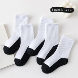 5 pairs of campus student white socks, boys' mid tube socks, mesh socks, breathable, spring and summer sports and leisure socks