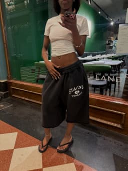 Y2K Pilot Sweatshorts Black Crest Graphic Woven Label 3/4 Length Shorts American Vintage Casual Terry Unisex Baggy Longshorts