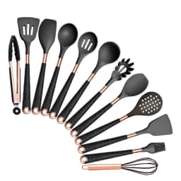 Silicone Cooking Utensils Set Non-Scratch Non-Stick Heat Resistant Spatula Spoon Rose Gold Handle With Bucket Kitchen Gift