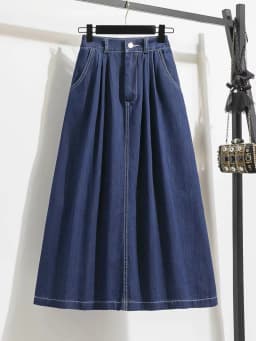 Plus size Women 2025 Autumn New Lyocell Denim Skirt Chubby Girl High Waist Slimming Belly Covering A Word Pleated Umbrella Skirt