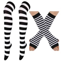 2 pairs,Women's Striped Over The Knee Thigh High Stockings, Multi-color Casual Long Socks