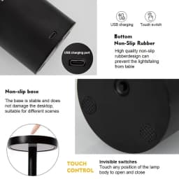 LED Table Lamp Touch Sensor Rechargeable Desktop Night Light Wireless Reading Lamp for Restaurant Hotel Bar Bedroom Decor Light