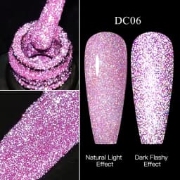 Mtssii Reflective Glitter Gel Pink Sparkling Sequins Gel Nail Polish Soak Off UV Nail Gel Semi-permanent Nail Art Decoration
