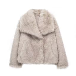 Women's Artificial Fur Coat with Large Lapel Short Fashionable Fox Fur Style Fluffy Plush Clothing for Ladies